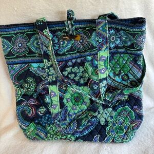 VTG Vera Bradley Quilted Paisley Print Green/Blue Shoulder Tote Bag